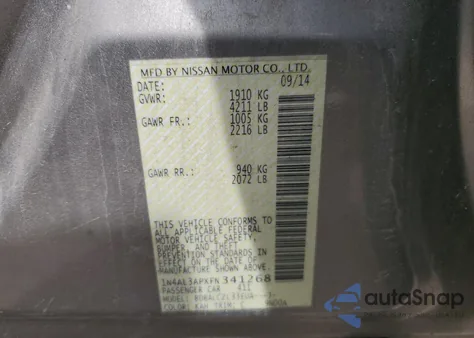 2015 Nissan Altima 2.5 z USA, uszkodzony, nr VIN 1N4AL3APXFN341268